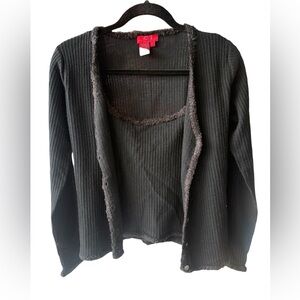 Vintage 1990/2000’s BCBG 100% Wool Black Ribbed Cardigan Sweater & Tank Set